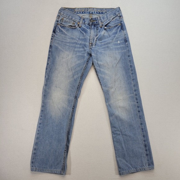 American Eagle Jeans Mens 28x27* Blue‎ Slim Straight Low Rise Light Y2K Denim - Picture 1 of 13